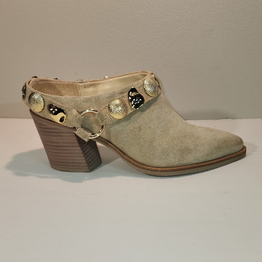 Dolce Vita Sand Suede Mule with Gold Stud Accents